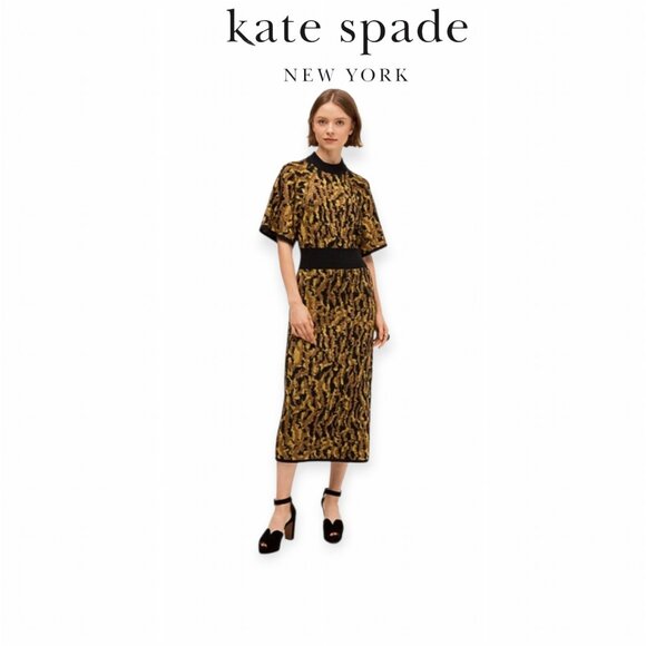 Kate Spade New York Mockneck Hazelnut Print Midi Sweater Dress XS EUC - Picture 1 of 11